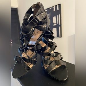 Black Sam & Libby strappy Heels with zipper.